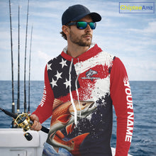 Load image into Gallery viewer, Personalized Redfish Fishing Jerseys, Custom American Flag Redfish Hooded Fishing Shirts Long Sleeve NHT490