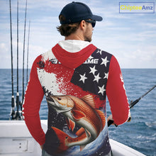 Load image into Gallery viewer, Personalized Redfish Fishing Jerseys, Custom American Flag Redfish Hooded Fishing Shirts Long Sleeve NHT490