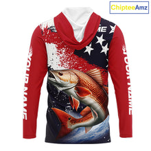Load image into Gallery viewer, Personalized Redfish Fishing Jerseys, Custom American Flag Redfish Hooded Fishing Shirts Long Sleeve NHT490