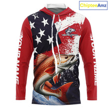 Load image into Gallery viewer, Personalized Redfish Fishing Jerseys, Custom American Flag Redfish Hooded Fishing Shirts Long Sleeve NHT490