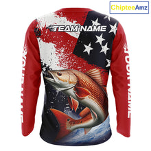 Load image into Gallery viewer, Personalized Redfish Fishing Jerseys, Custom American Flag Redfish Fishing Shirts Long Sleeve NHT490