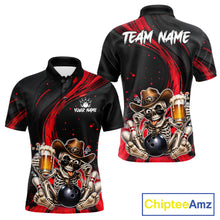 Load image into Gallery viewer, Black and red bowling shirt with skeleton design and 'Team Name' text, featuring ChipteeAmz branding.