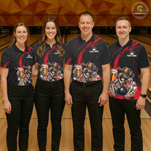 Load image into Gallery viewer, Funny Skeleton Cowboy Bowling Shirt, Personalized Red Color Beer Bowler Polo &amp; Quarter-Zip NHT1161
