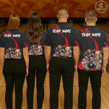 Load image into Gallery viewer, Funny Skeleton Cowboy Bowling Shirt, Personalized Red Color Beer Bowler Polo &amp; Quarter-Zip NHT1161