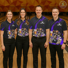 Load image into Gallery viewer, Funny Skeleton Cowboy Bowling Shirt, Personalized Purple Color Beer Bowler Polo &amp; Quarter-Zip NHT1162