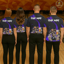 Load image into Gallery viewer, Funny Skeleton Cowboy Bowling Shirt, Personalized Purple Color Beer Bowler Polo &amp; Quarter-Zip NHT1162