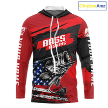 Load image into Gallery viewer, Bass American Flag Hooded Fishing Shirt Long Sleeve, Red Fishing Jersey For Fisherman NHT496