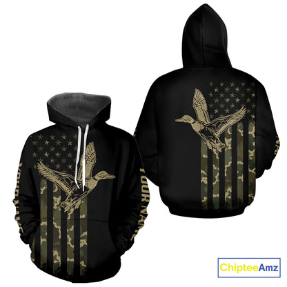 Black Duck Hunting Shirt With Design American Flag , Duck Hunter Camo Shirt For Men, Hunting Gift NHT1476