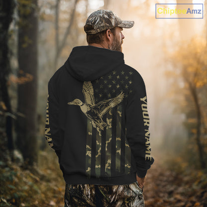 Black Duck Hunting Shirt With Design American Flag , Duck Hunter Camo Shirt For Men, Hunting Gift NHT1476