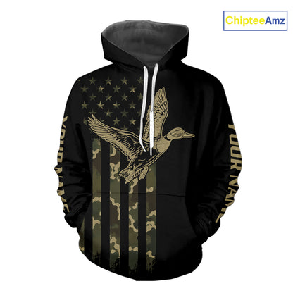 Black Duck Hunting Shirt With Design American Flag , Duck Hunter Camo Shirt For Men, Hunting Gift NHT1476