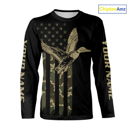 Black Duck Hunting Shirt With Design American Flag , Duck Hunter Camo Shirt For Men, Hunting Gift NHT1476