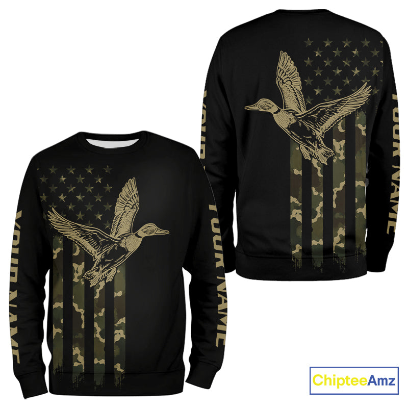 Black Duck Hunting Shirt With Design American Flag , Duck Hunter Camo Shirt For Men, Hunting Gift NHT1476