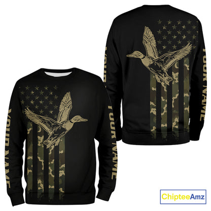 Black Duck Hunting Shirt With Design American Flag , Duck Hunter Camo Shirt For Men, Hunting Gift NHT1476