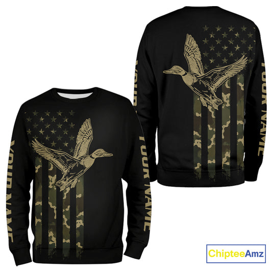 Black Duck Hunting Shirt With Design American Flag , Duck Hunter Camo Shirt For Men, Hunting Gift NHT1476