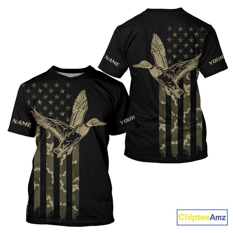 Black Duck Hunting Shirt With Design American Flag , Duck Hunter Camo Shirt For Men, Hunting Gift NHT1476