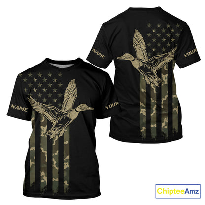 Black Duck Hunting Shirt With Design American Flag , Duck Hunter Camo Shirt For Men, Hunting Gift NHT1476