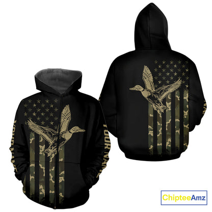 Black Duck Hunting Shirt With Design American Flag , Duck Hunter Camo Shirt For Men, Hunting Gift NHT1476