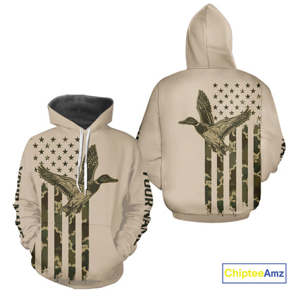 Beige Duck Hunting Shirt With Design American Flag , Duck Hunter Camo Shirt For Men, Hunting Gift NHT1477