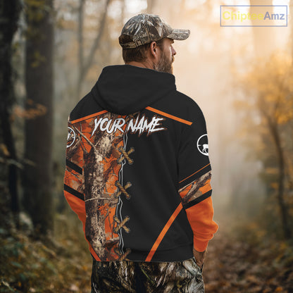 Personalized Orange Camo Black Skull Deer Hunting 3D Shirts, Perfect Gift for Hunters NHT281
