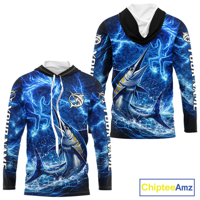 Marlin & Blue Thunder Horse Fishing Shirt Long Sleeve Hooded, Marlin Fishing Shirt For Men NHT450