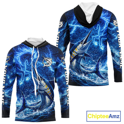 Marlin & Blue Thunder Horse Fishing Shirt Long Sleeve Hooded, Marlin Fishing Shirt For Men NHT450