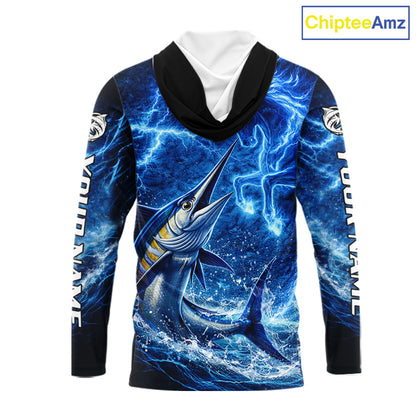 Marlin & Blue Thunder Horse Fishing Shirt Long Sleeve Hooded, Marlin Fishing Shirt For Men NHT450