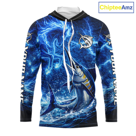 Marlin & Blue Thunder Horse Fishing Shirt Long Sleeve Hooded, Marlin Fishing Shirt For Men NHT450