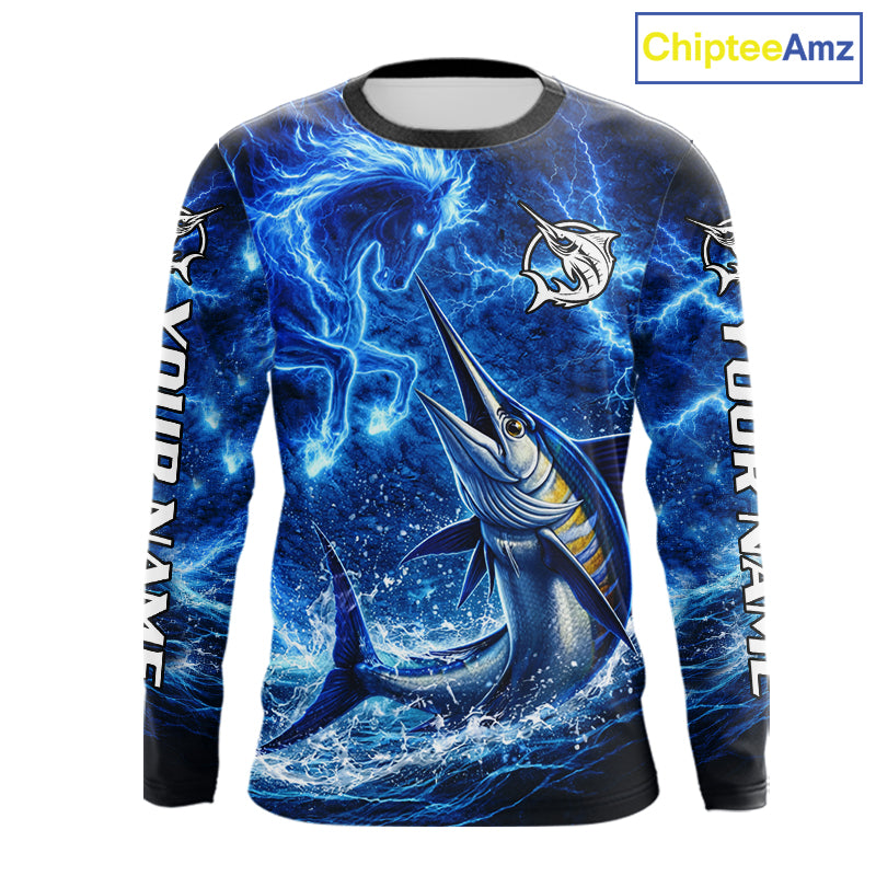Marlin & Blue Thunder Horse Fishing Shirt Long Sleeve, Marlin Fishing Shirt For Men NHT450