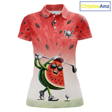 Load image into Gallery viewer, Custom Name Team Name Watermelon Womens Golf Polo Shirt - Funny Cartoon Golf Clothing 