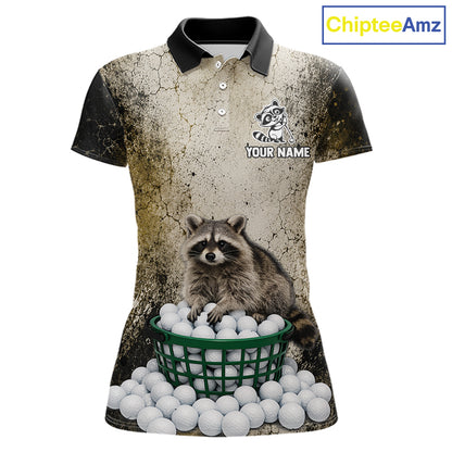 Custom Raccoon Golf Polo Shirt For Women - Personalized Funny Vintage Golf Apparel 