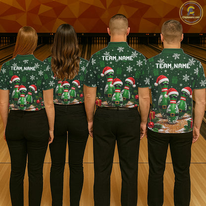 Personalized Christmas Bowling Polo Shirt Quarter Zip Green Cool Pins, Golf Gift For Women NHT1834