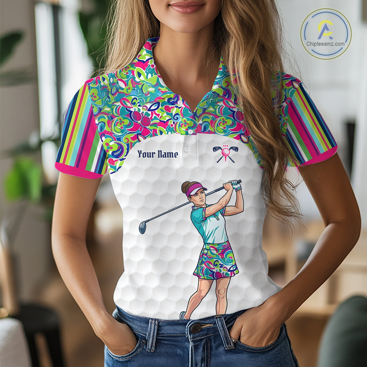Personalized Golf Polo Shirt Custom Name Golf Shirt Funny Golfer Gift Womens Golf Jersey Colorful Golf Outfit NHT686