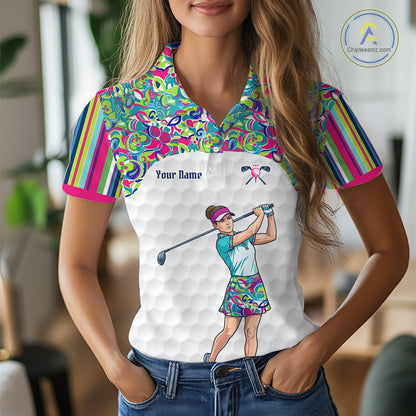 Personalized Golf Polo Shirt Custom Name Golf Shirt Funny Golfer Gift Womens Golf Jersey Colorful Golf Outfit NHT686