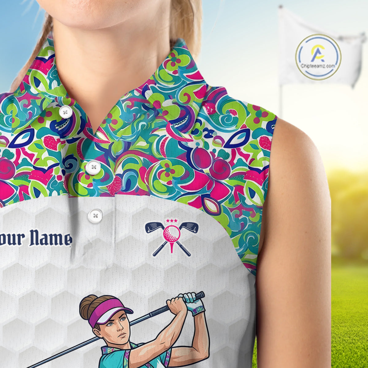 Personalized Golf Polo Shirt Custom Name Golf Shirt Funny Golfer Gift Womens Sleeveless Golf Jersey Colorful Golf Outfit NHT686