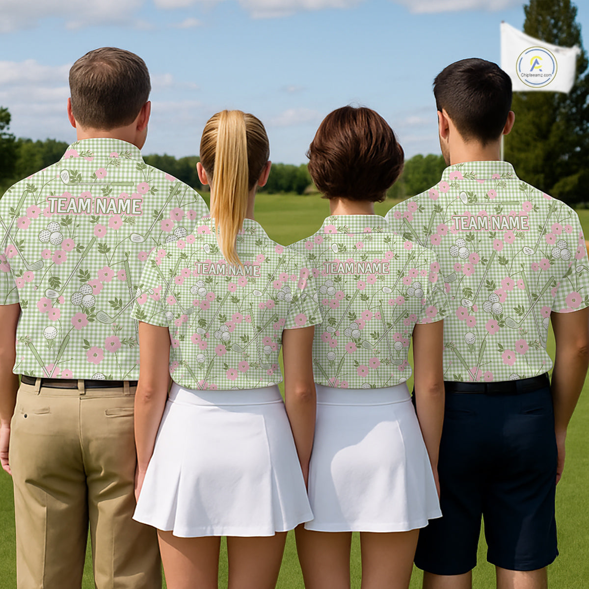 Floral Golf Polo Shirt Personalized Gingham Golf Shirt Custom Name Cute Golf Outfit For Mens Golf Gift NHT688