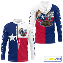 Load image into Gallery viewer, Texas Slam Long Sleeve Hooded Jersey With Redfish, Trout &amp; Flounder Texas Saltwater Fishing Shirt For Men 