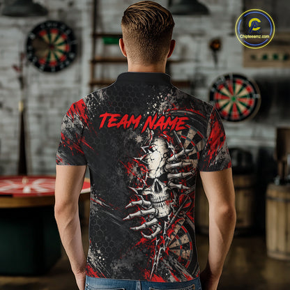 Skull Dartboard Polo 1/4-Zip Shirt For Men Custom Red Darts Team Tournament Jersey NHT1651