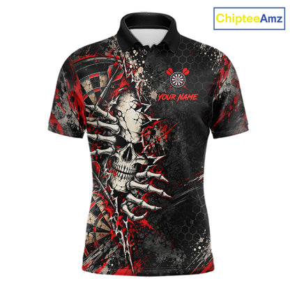 Skull Dartboard Polo 1/4-Zip Shirt For Men Custom Red Darts Team Tournament Jersey NHT1651