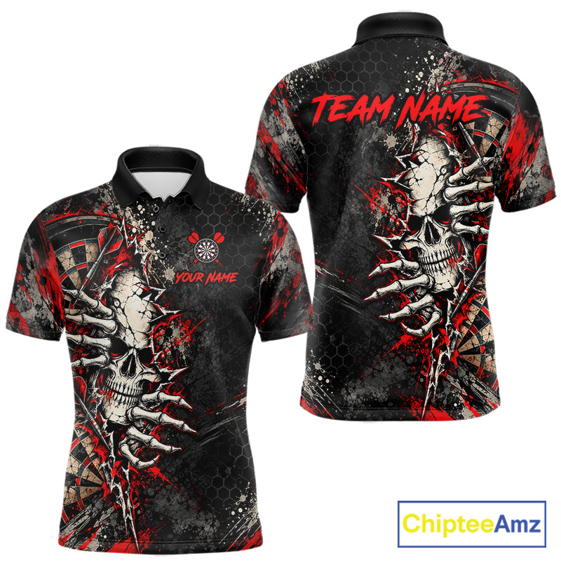 Skull Dartboard Polo 1/4-Zip Shirt For Men Custom Red Darts Team Tournament Jersey NHT1651