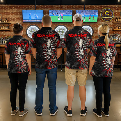 Skull Dartboard Polo 1/4-Zip Shirt For Women Custom Red Darts Team Tournament Jersey NHT1651