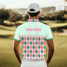 Load image into Gallery viewer, Pink Argyle Golf Polo Shirt Personalized Men Golf Shirt Cute Preppy Golf Outfit Custom Name, Familly Team Shirts NHT691