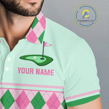 Load image into Gallery viewer, Pink Argyle Golf Polo Shirt Personalized Men Golf Shirt Cute Preppy Golf Outfit Custom Name, Familly Team Shirts NHT691