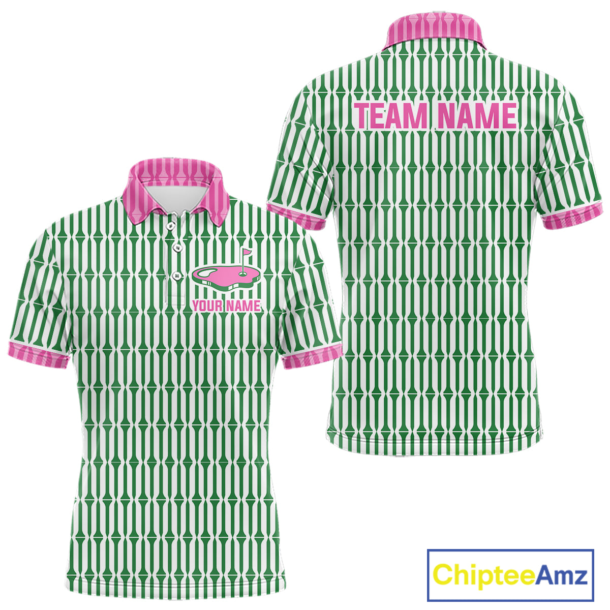 Funny Pink Green Geometric Polo Golf Shirt, Retro Style Performance Golf Top For Family Team Shirt NHT692