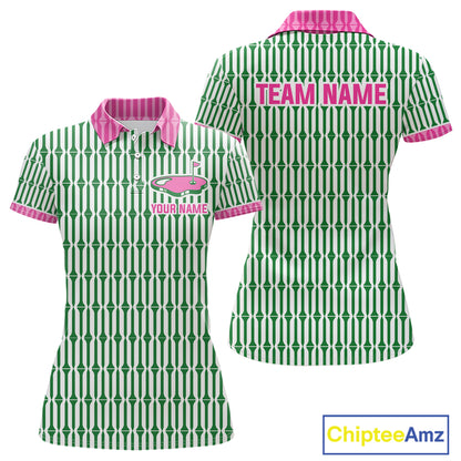 Funny Pink Green Geometric Womens Polo Golf Shirt, Retro Style Performance Golf Top For Family Team Shirt  NHT692