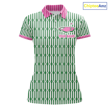 Funny Pink Green Geometric Womens Polo Golf Shirt, Retro Style Performance Golf Top For Family Team Shirt  NHT692