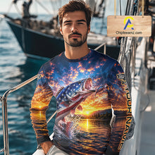 Load image into Gallery viewer, American Flag Bass Fishing Jersey – Patriotic Sunset Lake Angler Long Sleeve For Men