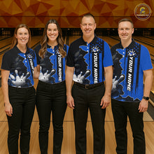 Load image into Gallery viewer, Men's Custom Bowling Tournament Polo Shirt &amp; 1/4 Zip – Personalized Team Bowling Jersey| Blue NHT1196