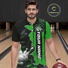 Load image into Gallery viewer, Men's Custom Bowling Tournament Polo Shirt &amp; 1/4 Zip – Personalized Team Bowling Jersey| Green NHT1197