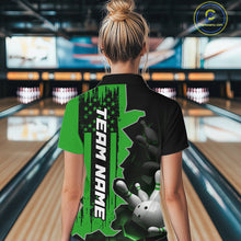 Load image into Gallery viewer, Women's Custom Bowling Tournament Polo Shirt &amp; 1/4 Zip – Personalized Team Bowling Jersey| Green NHT1197
