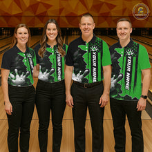 Load image into Gallery viewer, Men's Custom Bowling Tournament Polo Shirt &amp; 1/4 Zip – Personalized Team Bowling Jersey| Green NHT1197